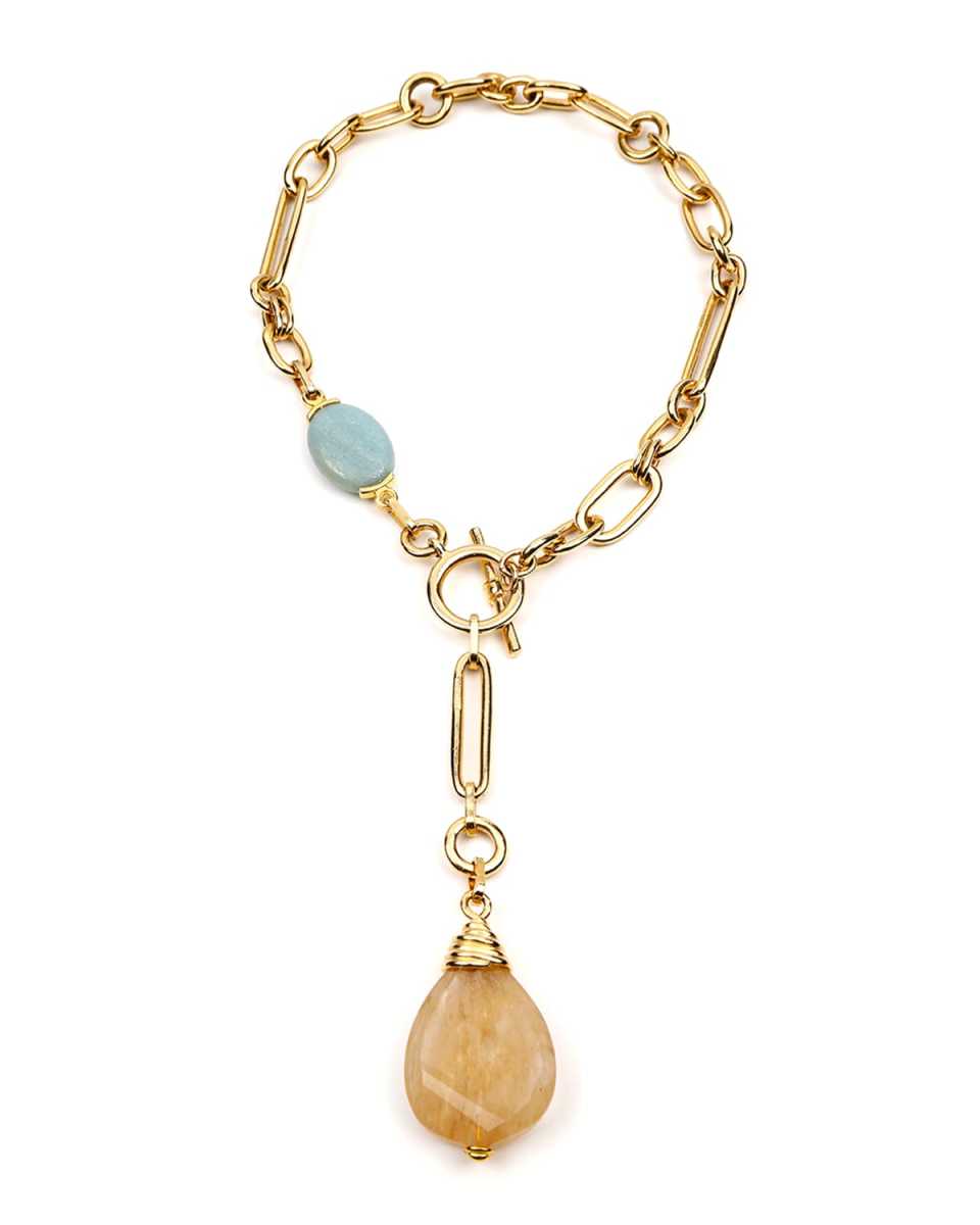 Golden Chain Link Necklace With Stone Pendant